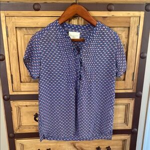 Blue Casual Button Down Shirt with Micro-Print